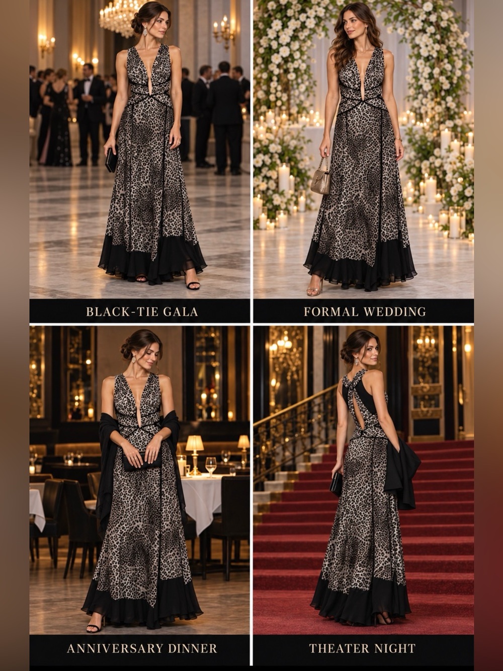 MANDALAY Grey Leopard Black Brown Silk Sleeveless Maxi Evening Dress Size 8 NEW